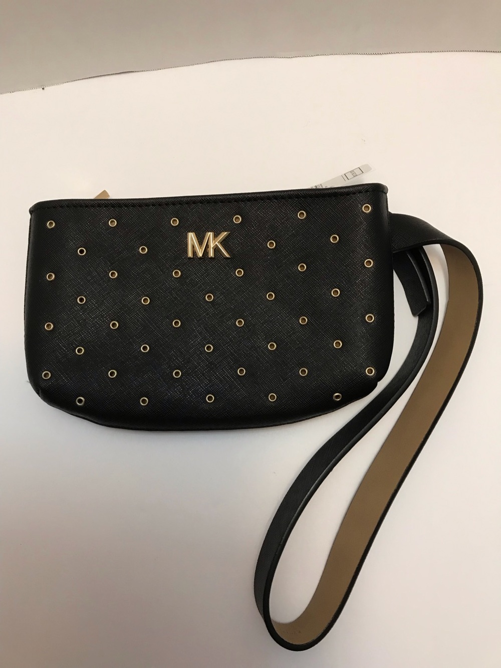 Michael Kors Black Leather Wristlet with Gold Grommets